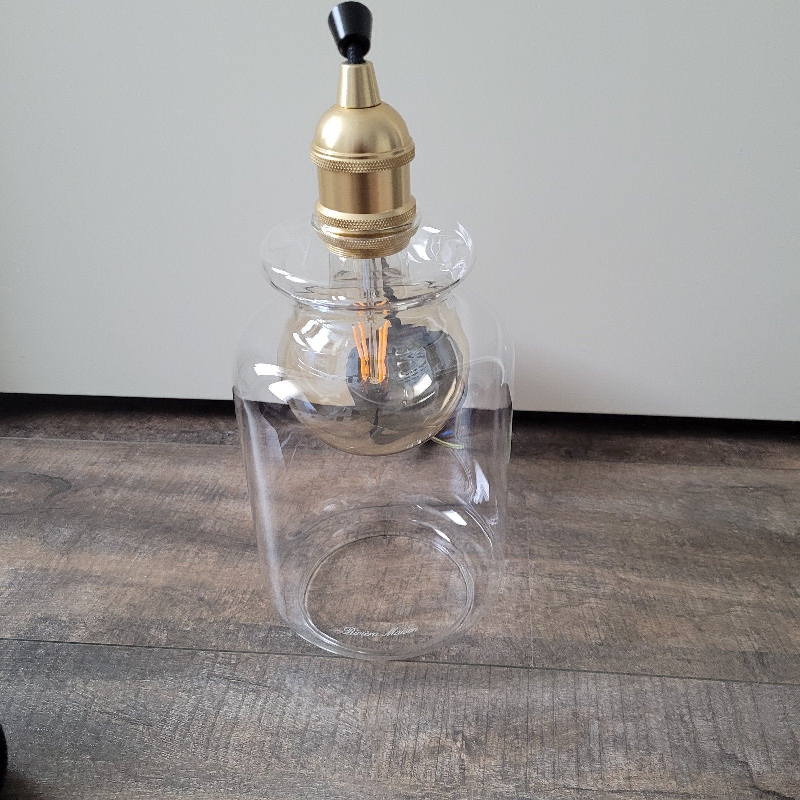 Riviera Maison glazen lamp met Edison gloeilamp, Ophalen, Minder dan 50 cm, Gebruikt, Glas