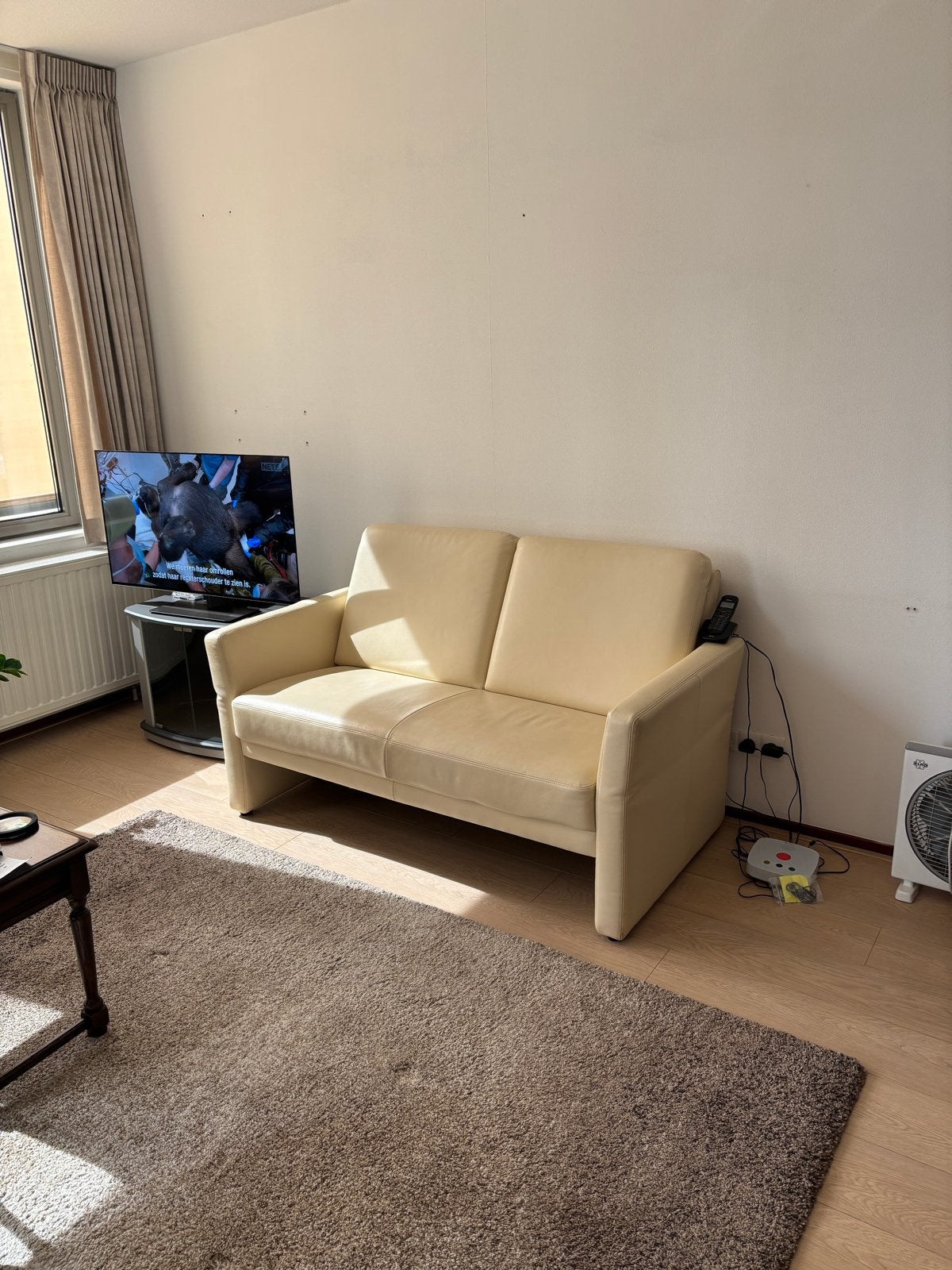 Crèmekleurige tweezitsbank, Ophalen, Gebruikt, 150 tot 200 cm, Tweepersoons