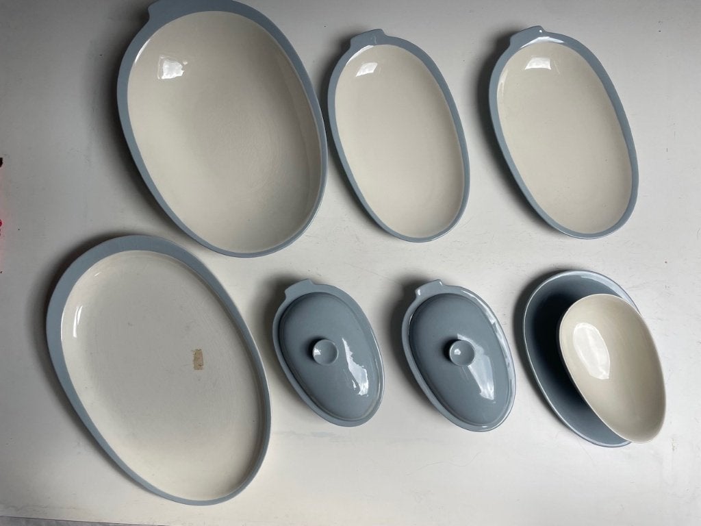 Schalen saus set Grijs/Blauw servies P. Ragout oude stempel, Ophalen of Verzenden