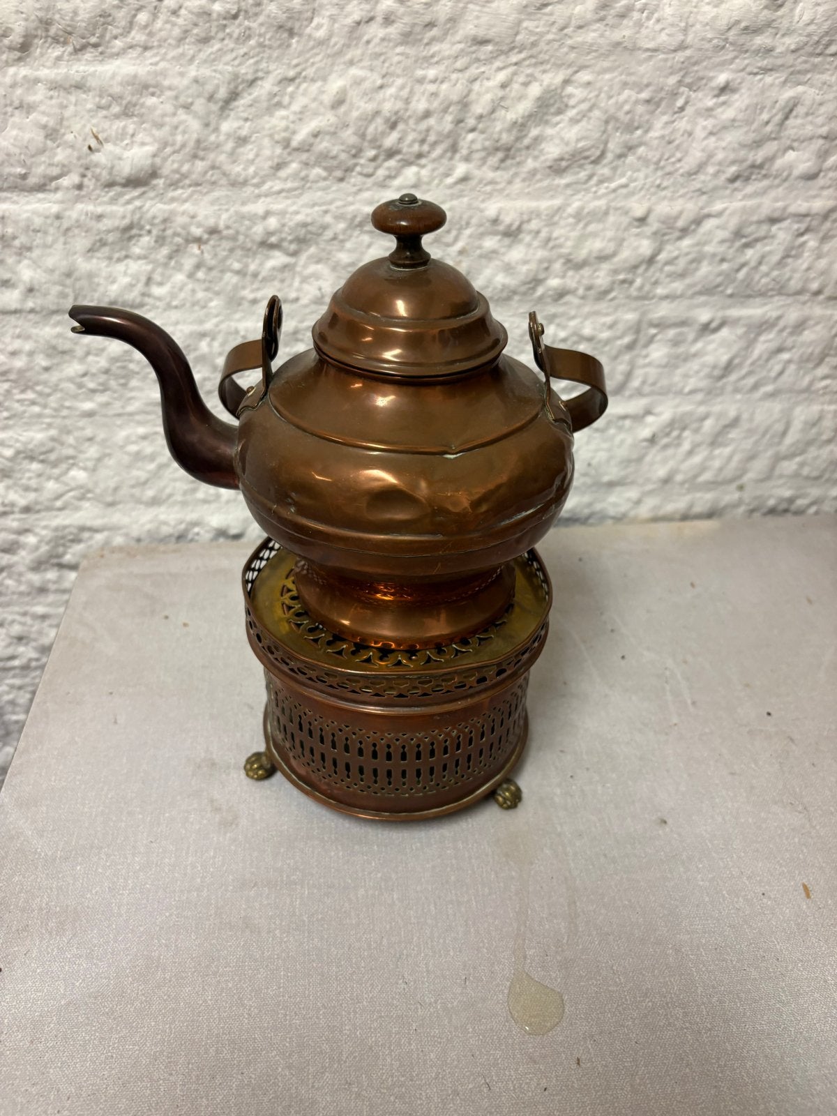 Klassiek koperen theeserviesje op rechaud, Ophalen of Verzenden, Koper