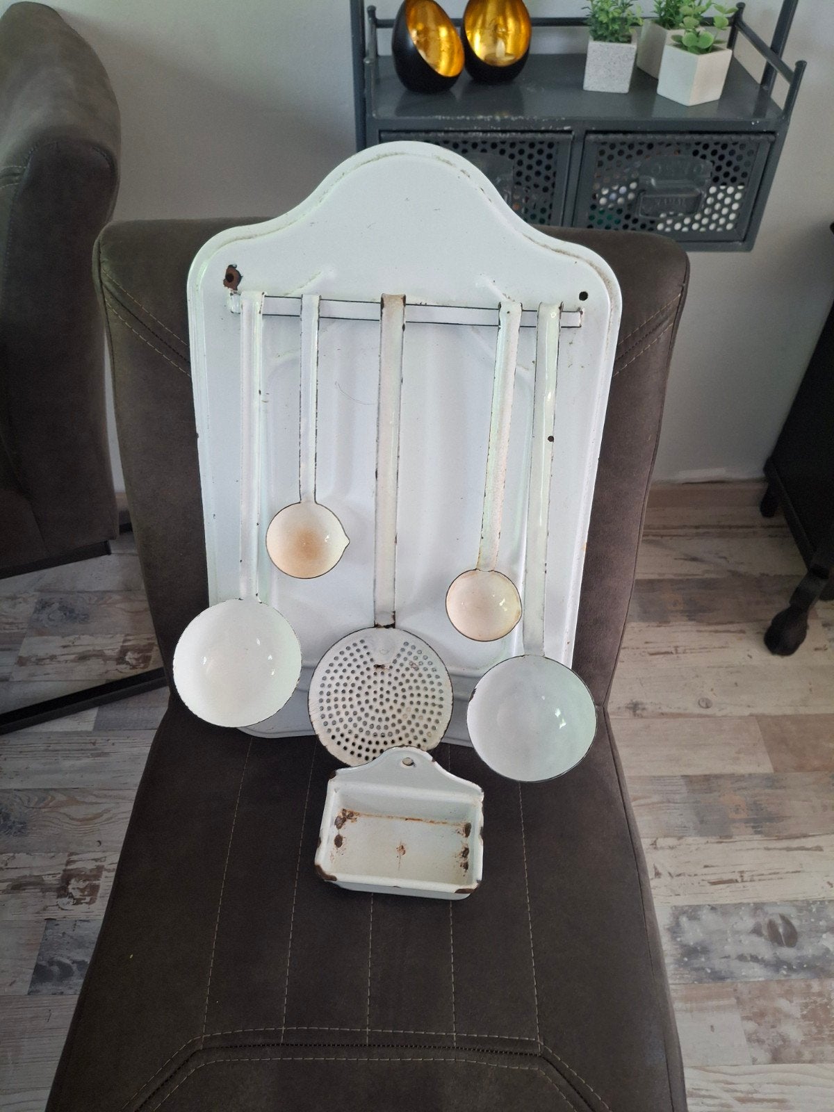 Vintage Emaille Keukengerei Set met Rek, Antiek en Kunst, Ophalen of Verzenden