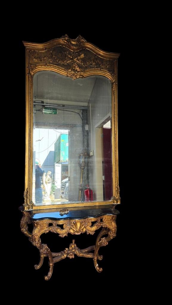 Vroeg 19e-eeuwse Franse Sidetable met Spiegel, Ophalen, Rechthoekig