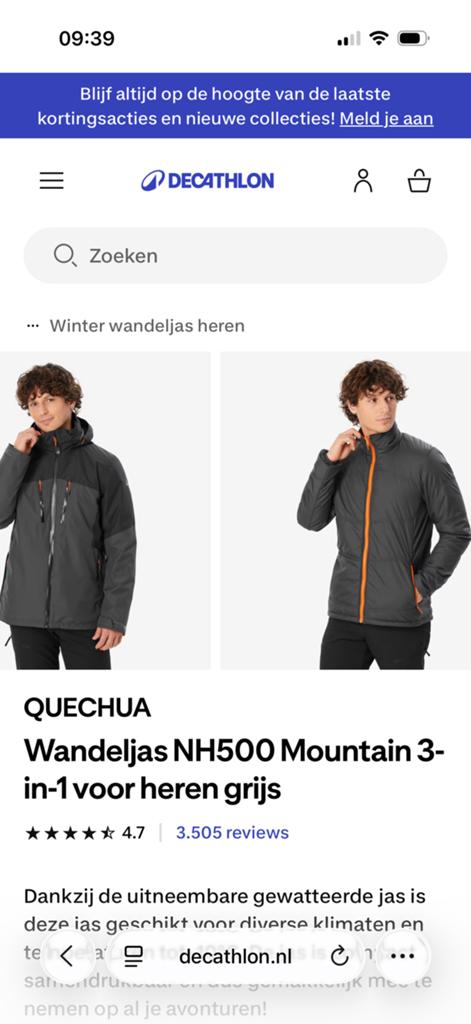 Wandeljas 3 in 1 heren Quechua, Ophalen of Verzenden, Zo goed als nieuw, Grijs