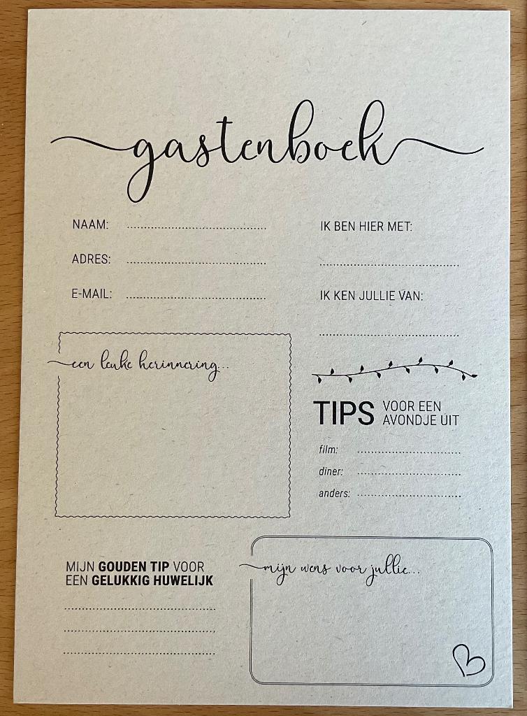 65 gastenboek invulkaartjes, kaartjes over van bruiloft, Ophalen of Verzenden, Nieuw, Overige typen, Geboorte of Huwelijk