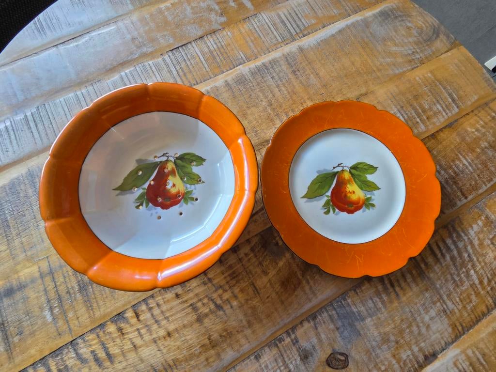 Fruit uitlekschaal met bijbehorend onderbord Phoenix China, Antiek en Kunst, Ophalen of Verzenden
