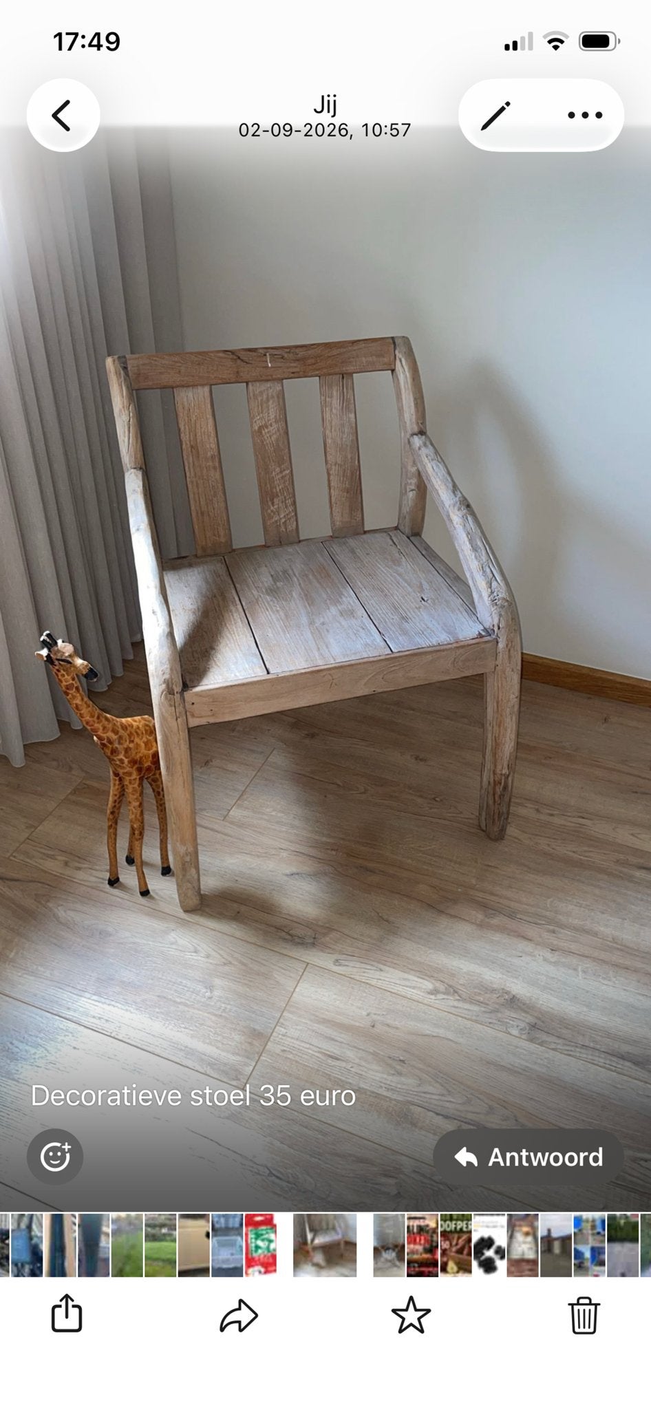 Decoratieve houten stoel, Huis en Inrichting, Gebruikt, Overige kleuren, Ophalen of Verzenden, Eén