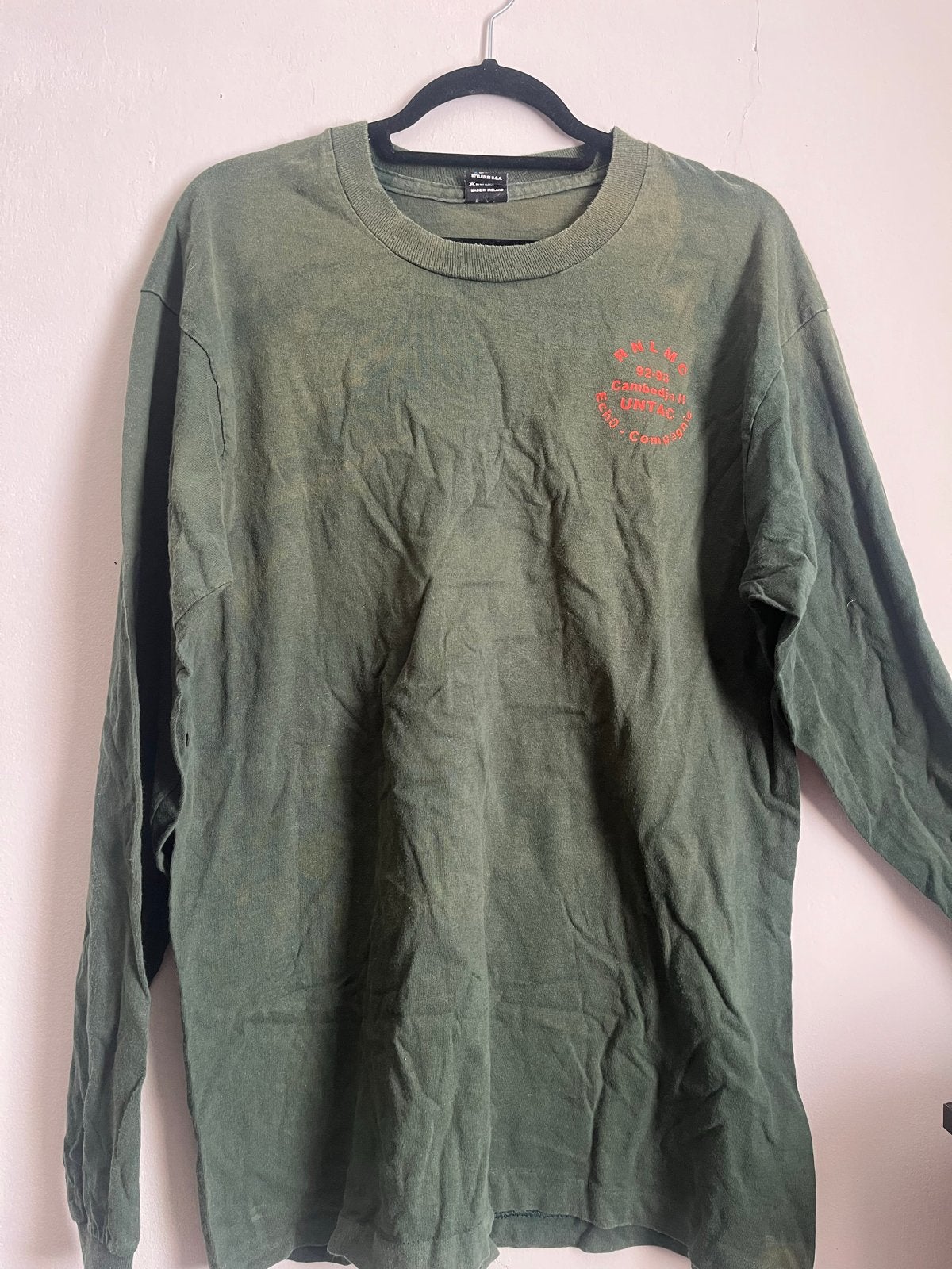 Vintage T-shirt Cambodja UNTAC 92-93 RNMLC Echo Compagnie, Kleding | Heren, Ophalen of Verzenden, Gedragen, Maat 56/58 (XL), Groen
