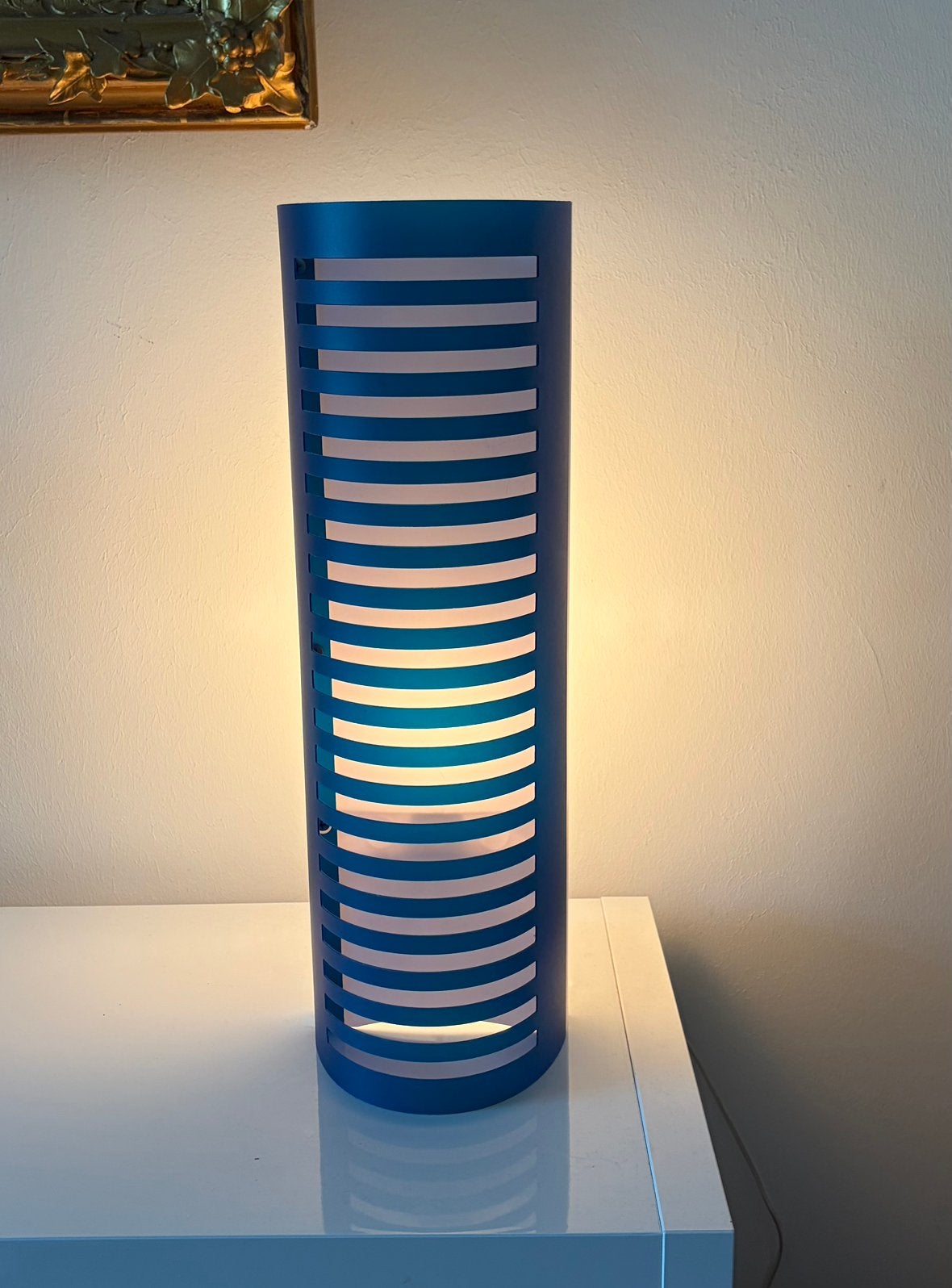 Samuel Parker, vintage design, blauwe tafellamp., Ophalen of Verzenden, Gebruikt, Kunststof