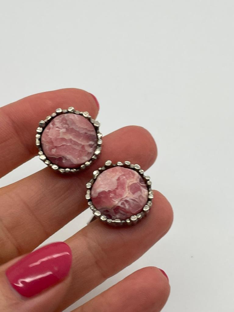 D1000 Prachtige zilveren manchetknopen ruwe rodochrosiet, Sieraden, Tassen en Uiterlijk, Antieke sieraden, Ophalen of Verzenden
