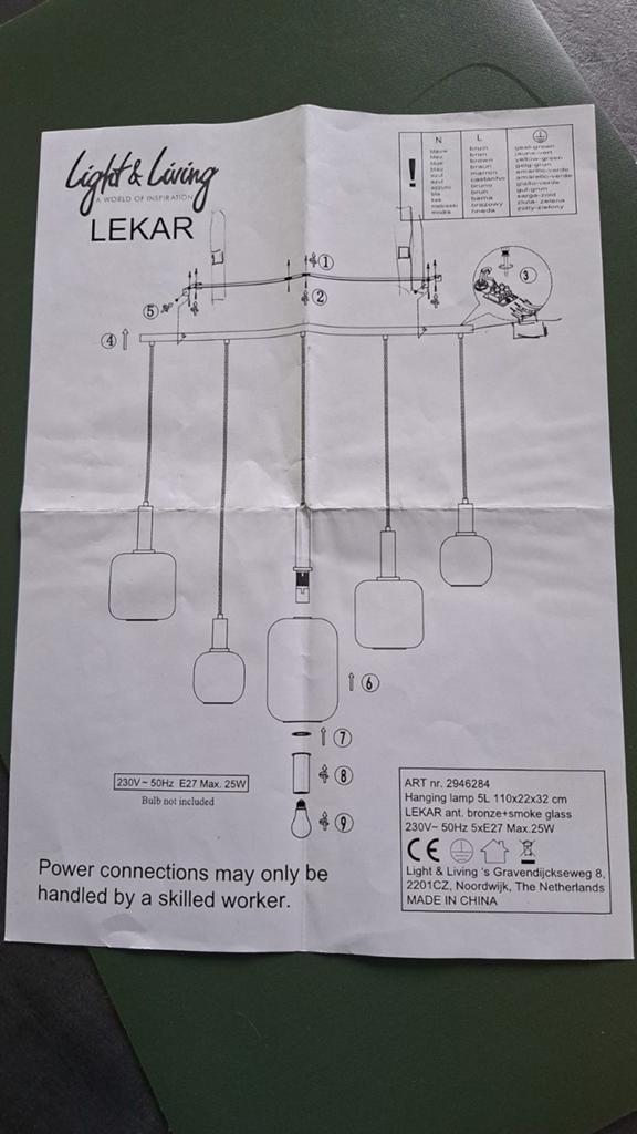 Moderne hanglamp met 5 glazen kappen - Light & Living LEKAR, Verzenden, Modern, Industrieel, Design, Nieuw, Glas