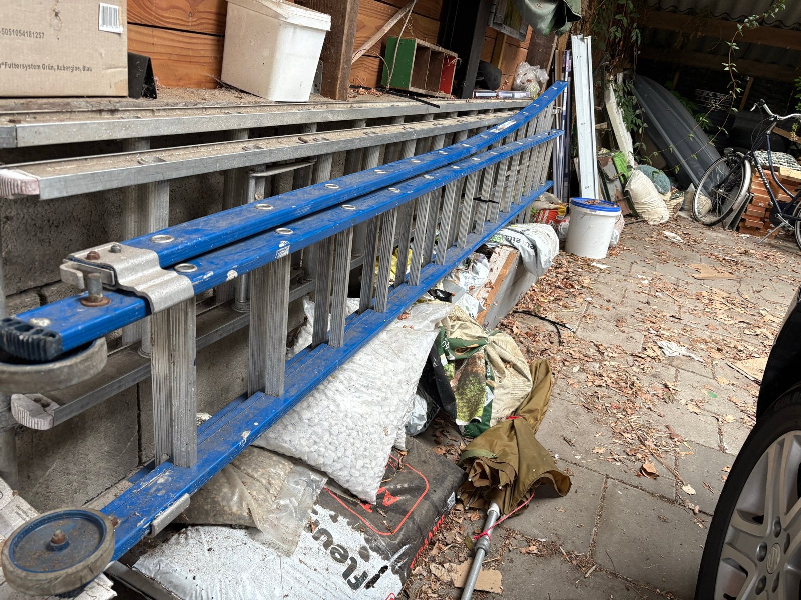 Uitschuifbare ladder skyworks 2x14 2 x 14 2 delig, Ophalen, Zo goed als nieuw, Ladder, Opvouwbaar of Inschuifbaar