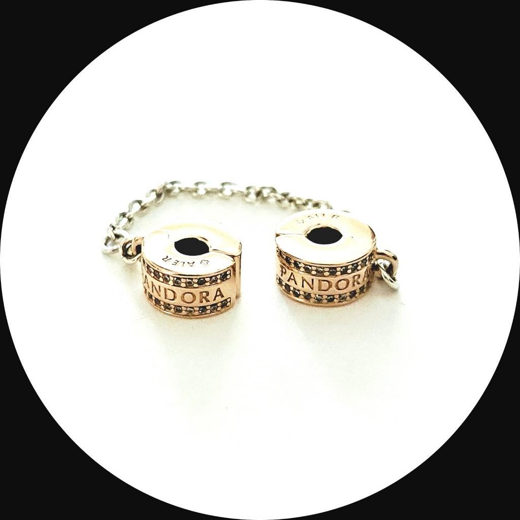 Pandora rose goud Veiligheidsketting Logo 5 cm /voor armband, Pandora, Ophalen of Verzenden, Zo goed als nieuw, 1 bedel