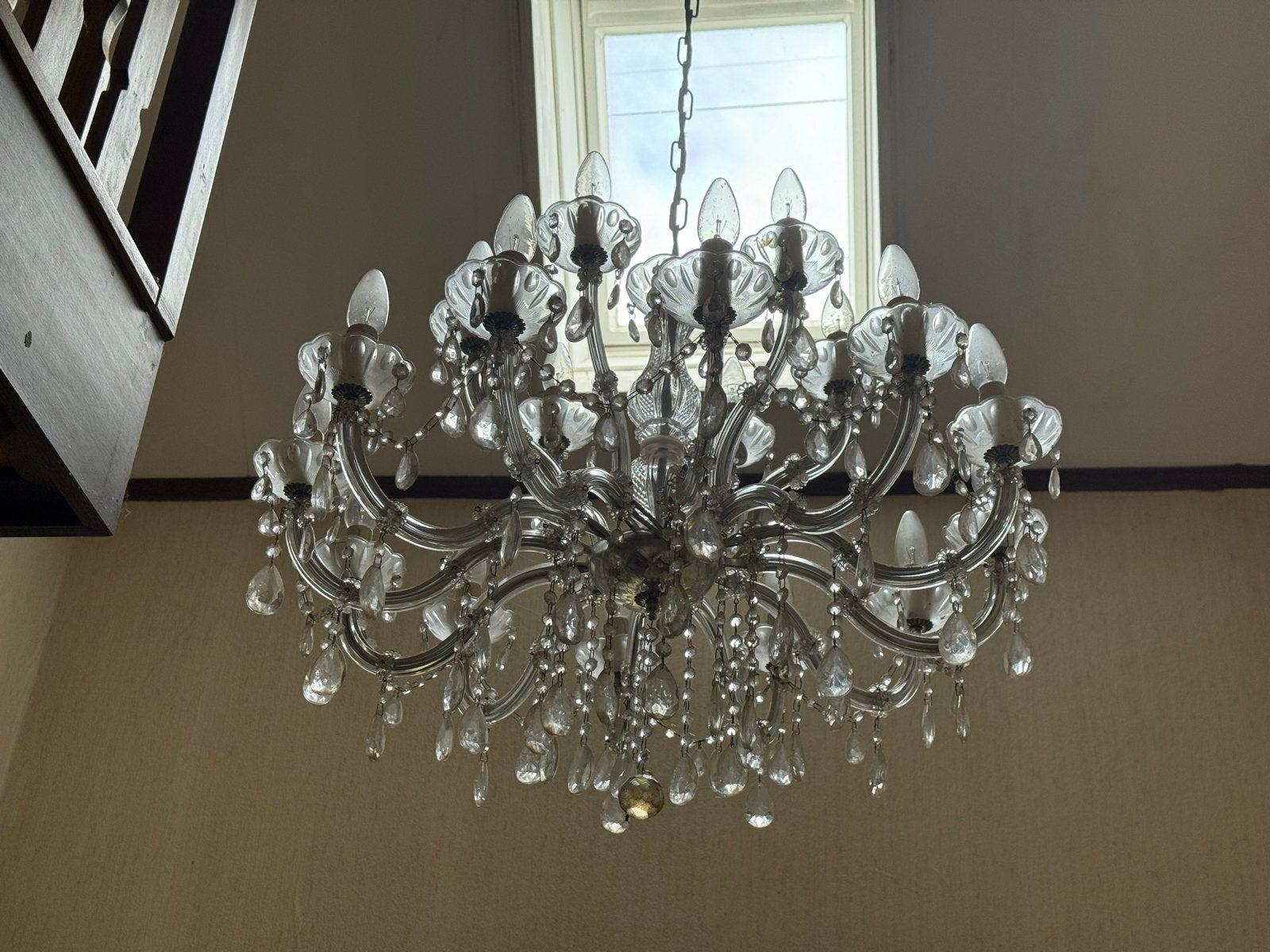 Grote Kristallen Kroonluchter - Klassiek Design, Huis en Inrichting, Lampen | Kroonluchters, Ophalen, Gebruikt, Glas, E14 (klein)