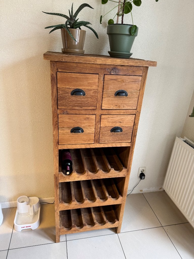 Wijnkast teak, Ophalen, Gebruikt, 5 tot 15 flessen, 75 – 100