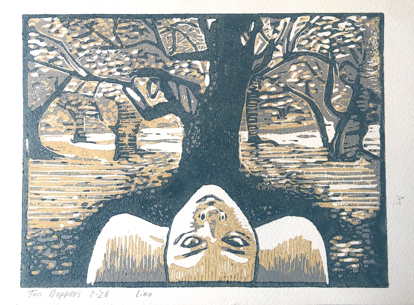 Lino “vrouw met bomen”, Ophalen of Verzenden