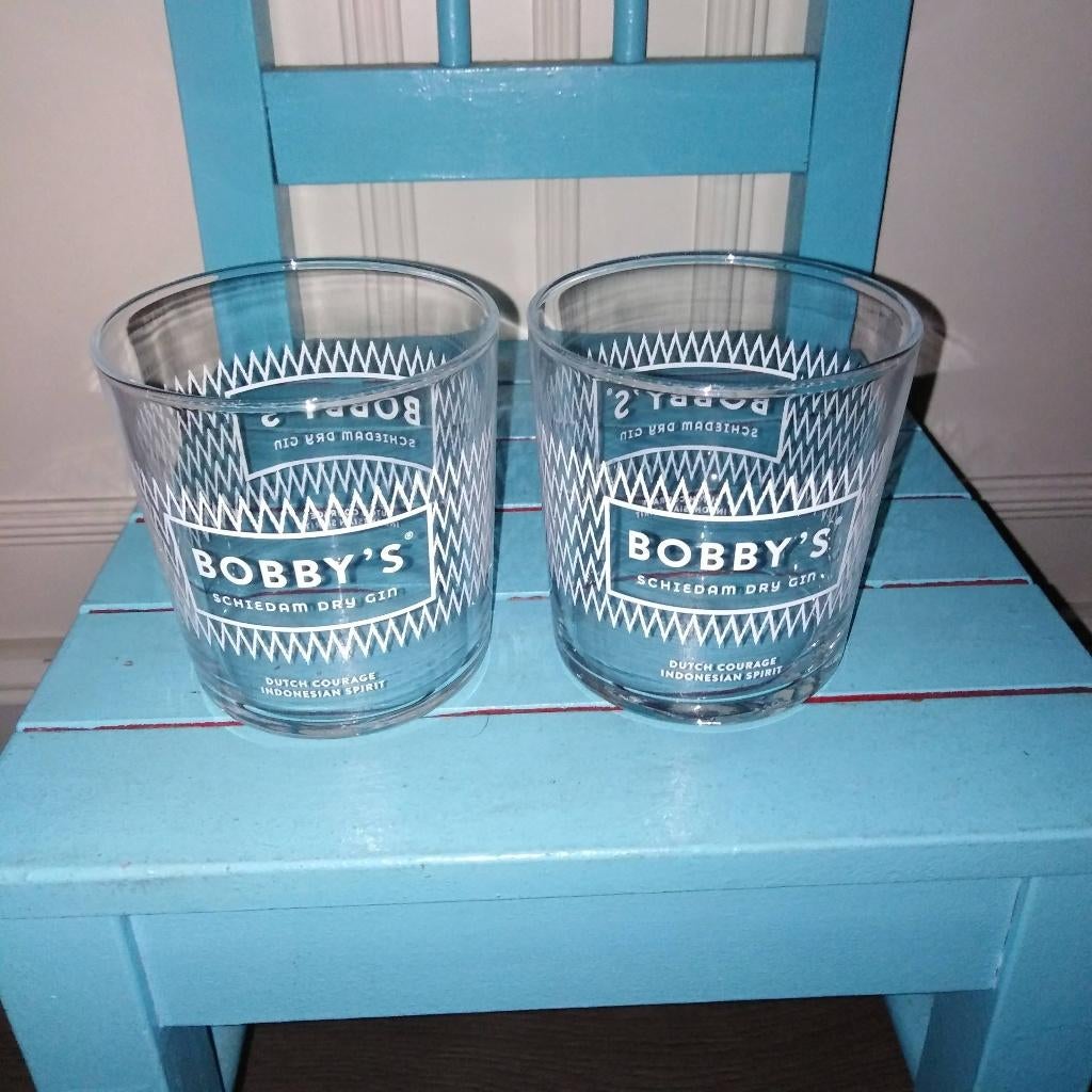 Bobby's Schiedam Dry Gin glas 2 stuks, Verzamelen, Ophalen, Zo goed als nieuw, Overige typen