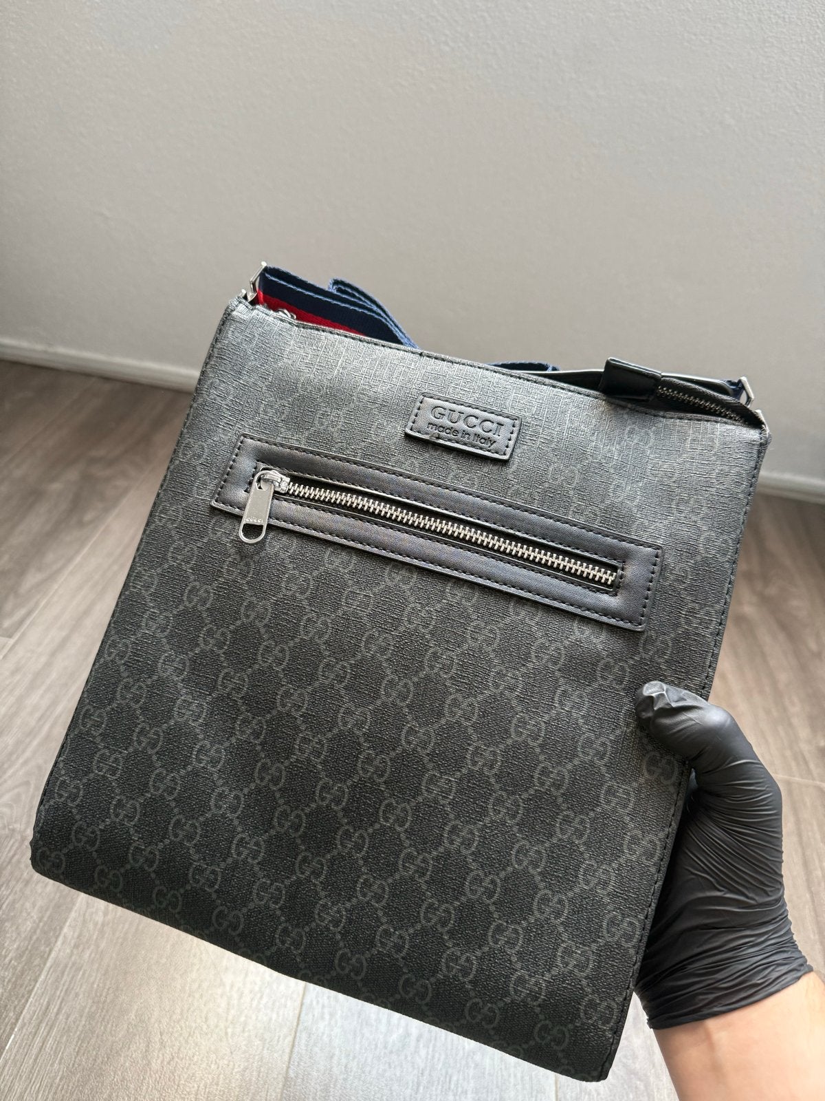 Grote Gucci Messenger Tas - Zwart GG Supreme Canvas, Ophalen of Verzenden, Gebruikt, Zwart, Overige typen