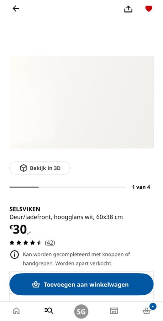 IKEA Selsviken Deur/ladefront hoogglans wit 60x38 cm, Huis en Inrichting, Ophalen, Nieuw
