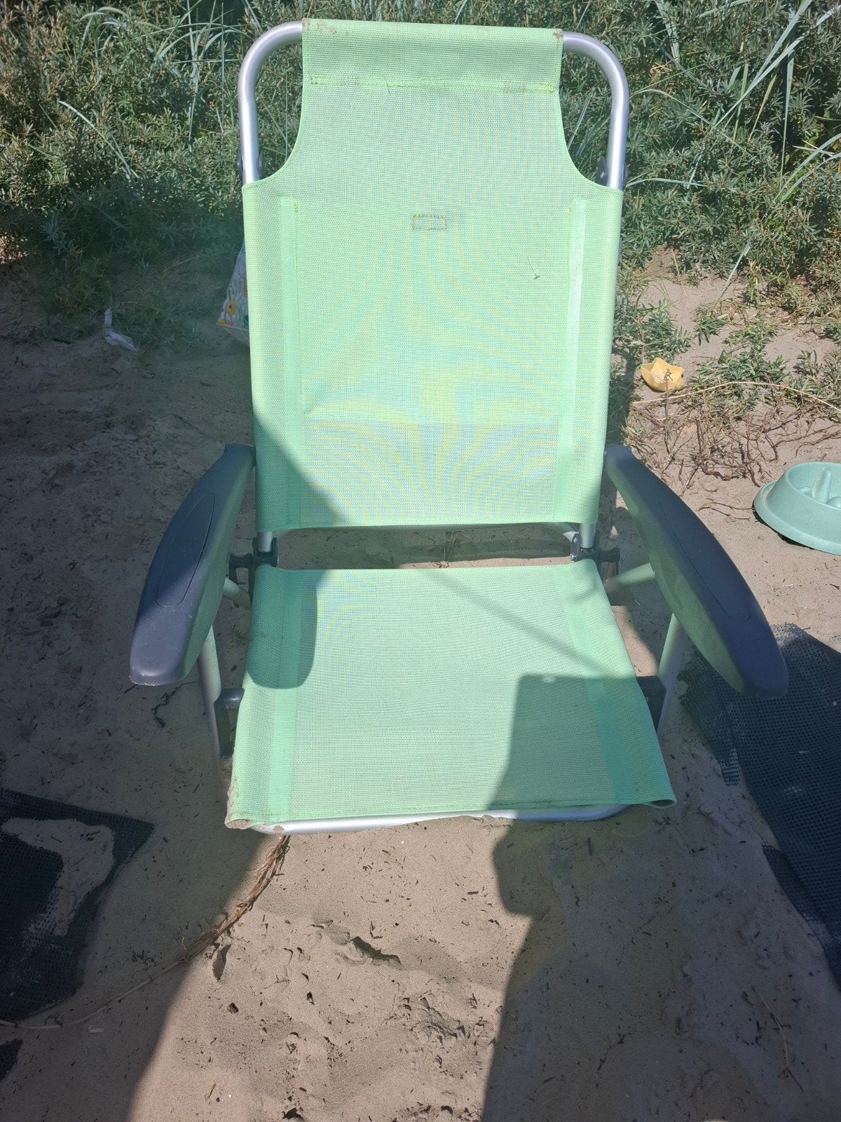 Verstelbaar Strandbed / Strandstoel - Lichtgroen camping, Ophalen of Verzenden, Gebruikt, Metaal, Verstelbaar