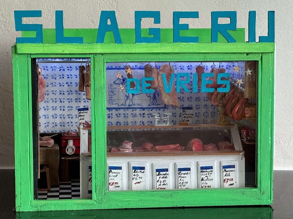 Diorama Winkel Display Met Licht / Slagerij Winkel De Vries, Ophalen, Rond, Hout