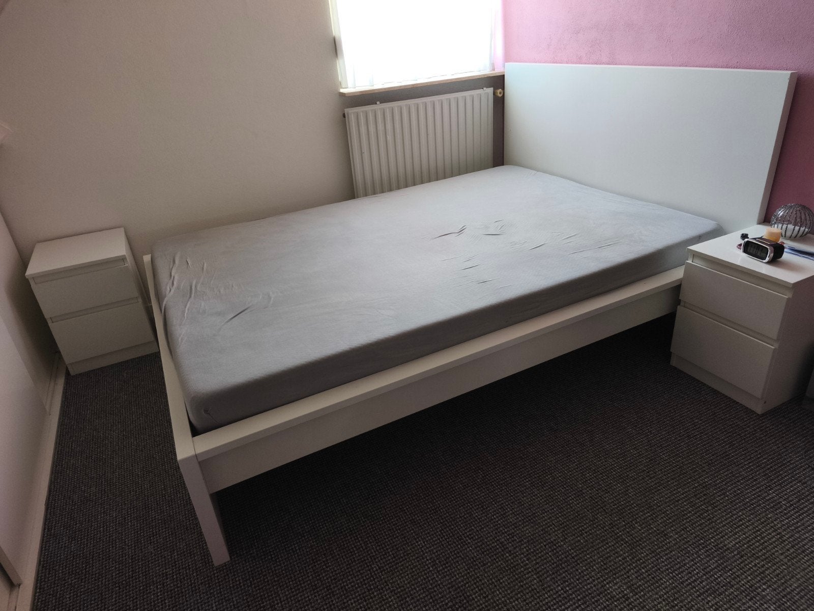 Ikea Malm bed met 2 nachtkastjes, Ophalen, Gebruikt, Wit, Tweepersoons