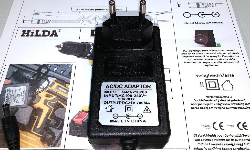 GAS-210700 HiLDA 21V 0.7A 15W Adapter Li-ion Oplader DeWALT, Ophalen of Verzenden, Zo goed als nieuw