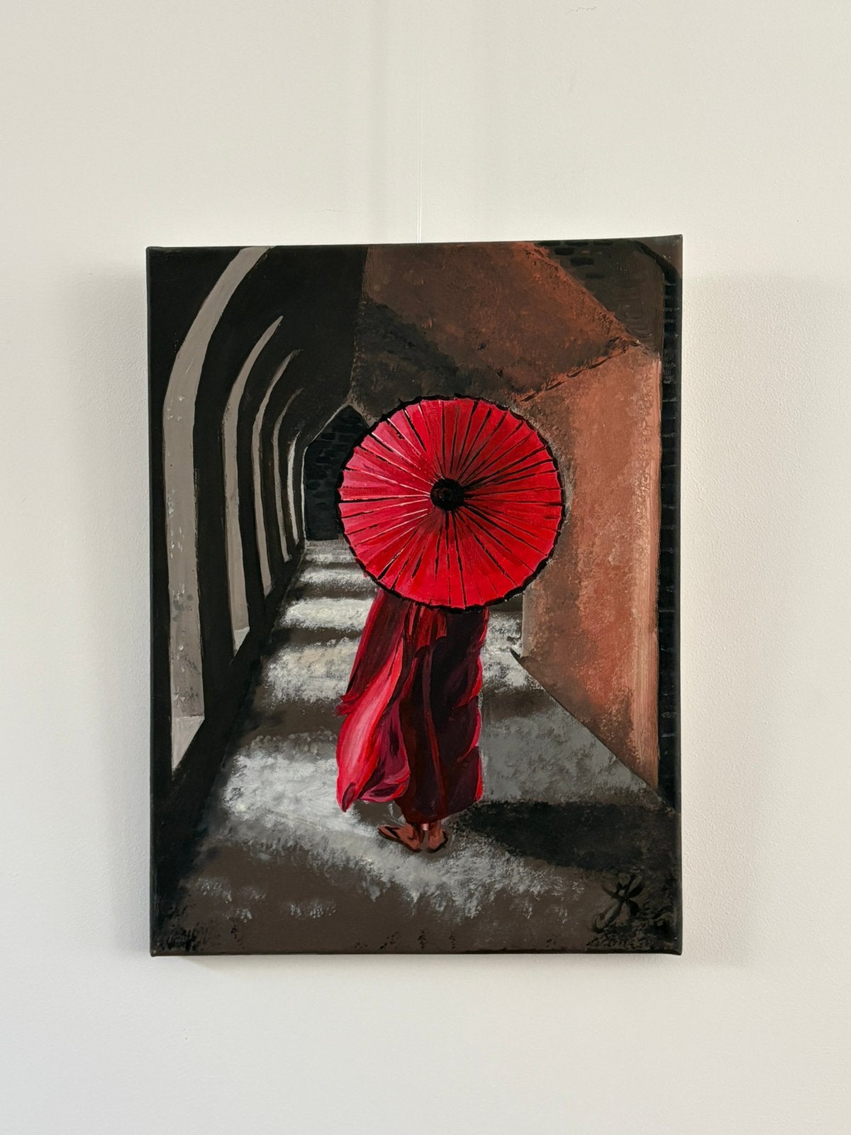 Schilderij - De Monnik - acryl op canvas 30x40 cm, Ophalen, Handgeschilderd, Acrylverf, Overig onderwerp