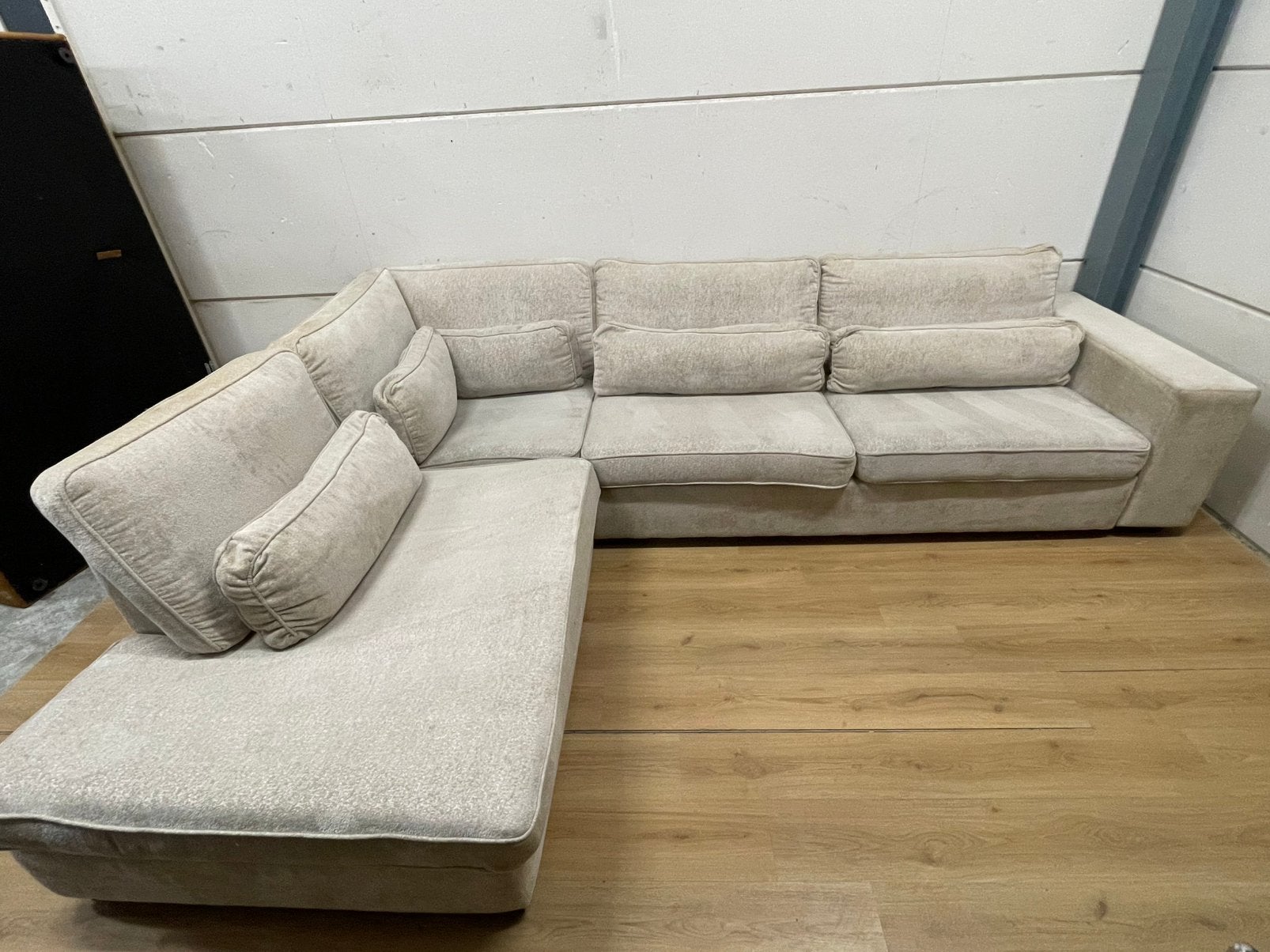 Mooie luxe grote beige creme teddy hoekbank - GEREINIGD!!!, Ophalen, Luxe, Hoekbank, 300 cm of meer