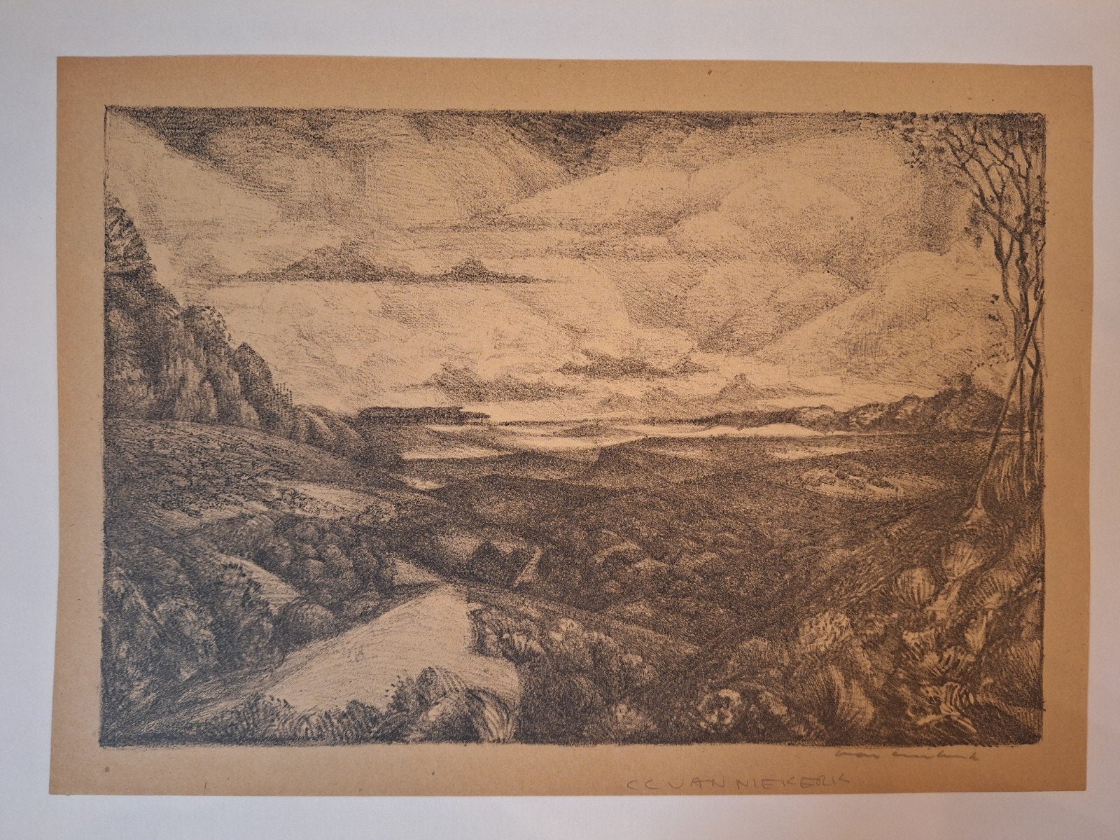 Lithografie Landschap door Van Niekerk, Ophalen of Verzenden