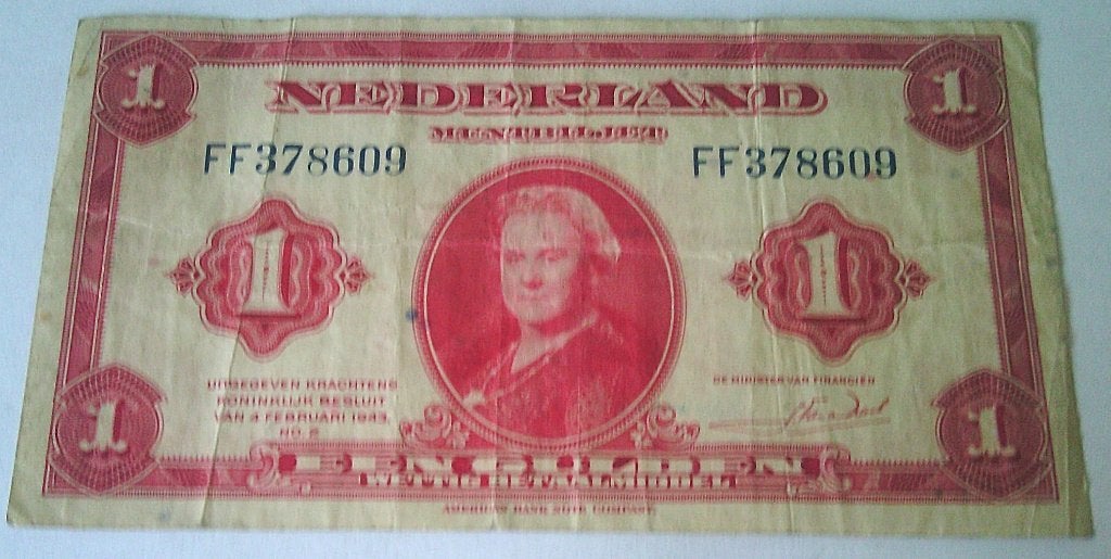 Nederland 1 gulden 1943-serie FF 378609.(19), Postzegels en Munten, Verzenden, 1 gulden, Los biljet