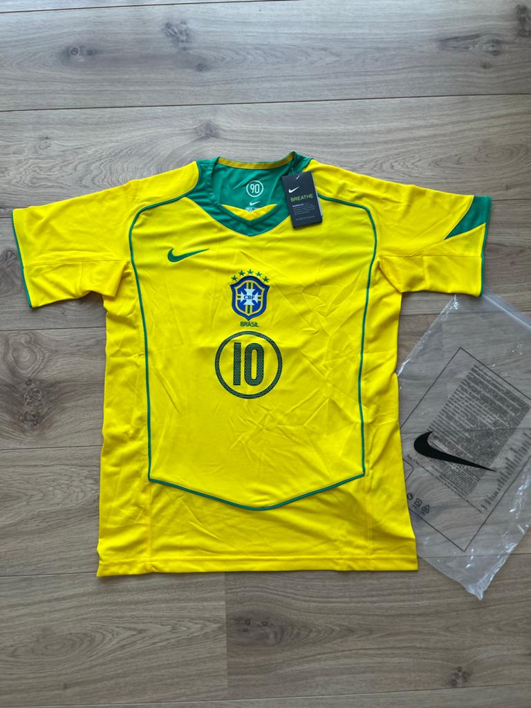 Nike Brazilië Thuisshirt Ronaldinho 10 Maat M, Maat 48/50 (M), Geel, Nieuw, Ophalen of Verzenden
