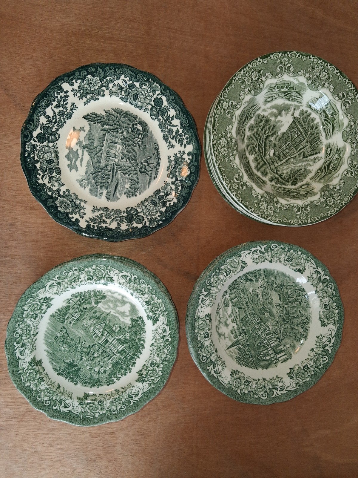 Vintage Groen Servies - Grindley en Old Willow, Ophalen
