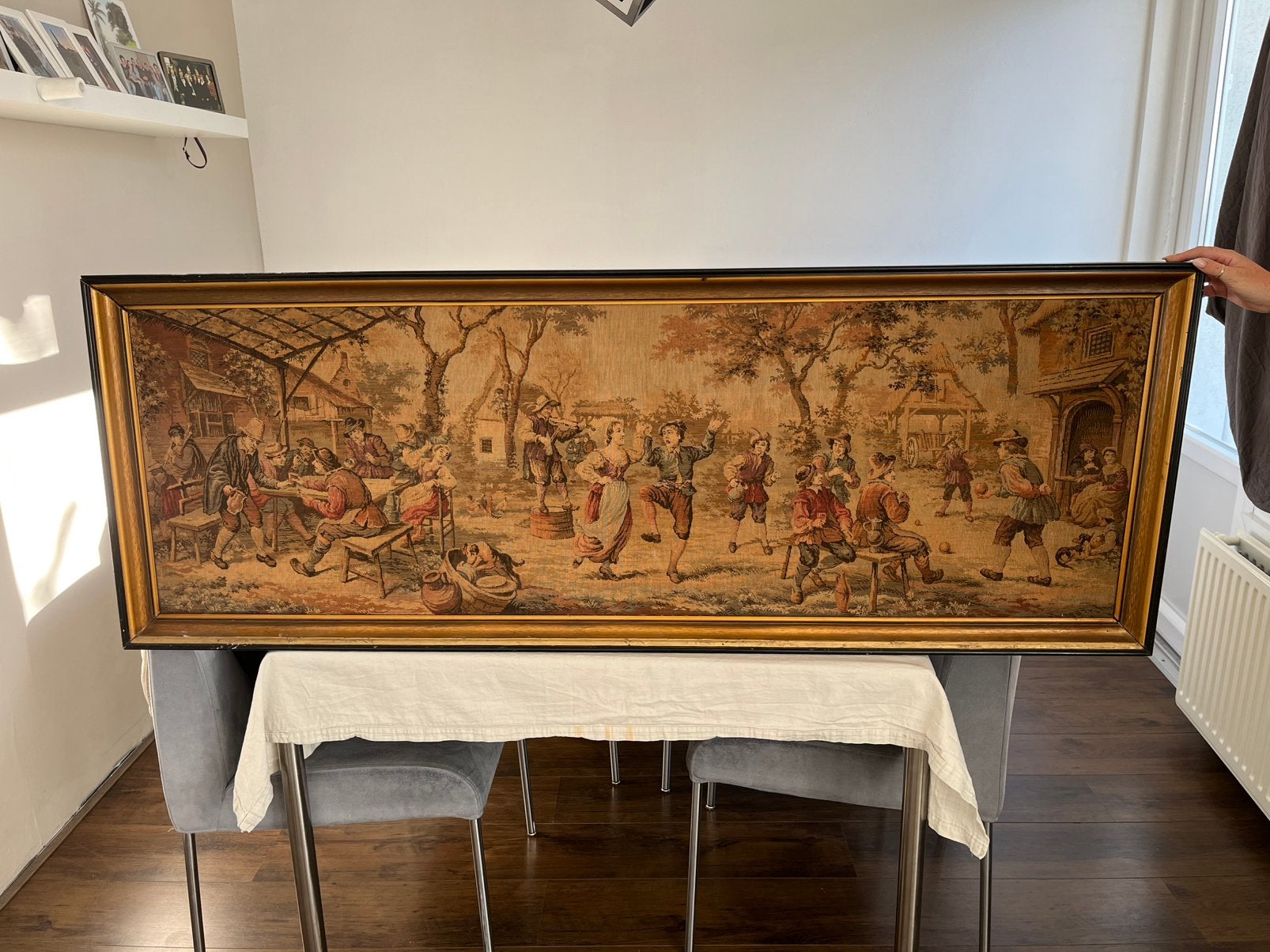 Vintage Gobelin Wandkleed – Vlaams Dorpsfeest, Antiek en Kunst, Ophalen of Verzenden