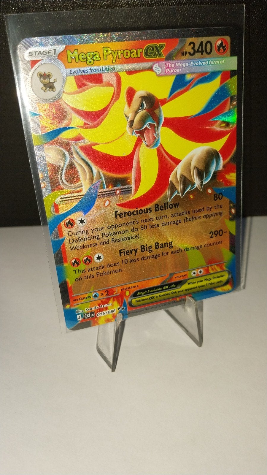 Mega Pyroar ex Pokémon kaart - Chaos Rising (015/086), Ophalen of Verzenden, Zo goed als nieuw, Losse kaart, Foil