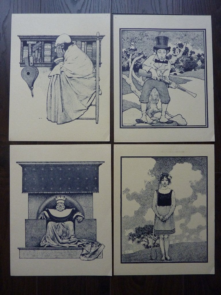 4x oude prent Moeder de Gans Maxfield Parrish 1972 21x28 cm, Verzamelen, Foto's en Prenten, 1960 tot 1980, Gebruikt, Verzenden
