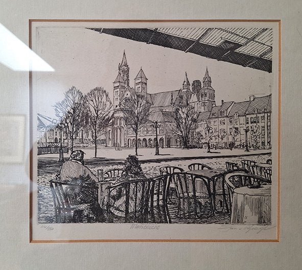 Ets Maastricht Vrijthof genummerd/gesigneerd, Antiek en Kunst, Ophalen of Verzenden, Ets