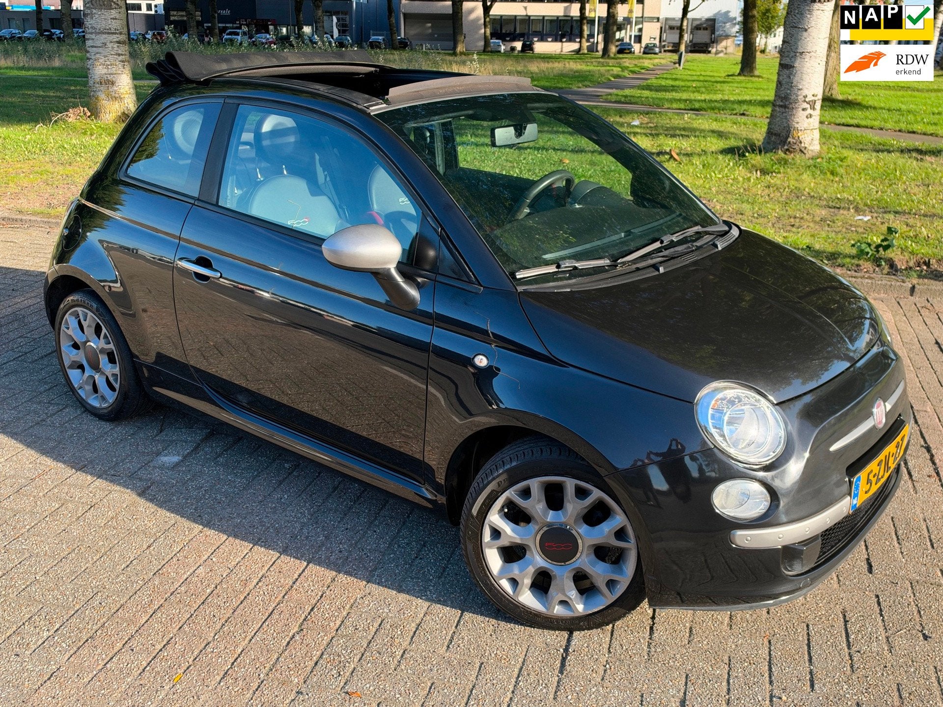 Fiat 500 C 0.9 TwinAir Turbo 500S, Auto's, Gebruikt, Cabriolet, Leder en Stof, Zwart