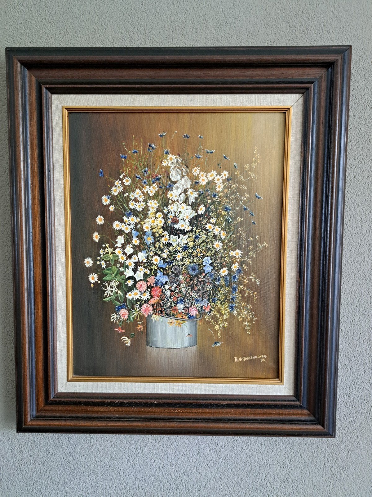 olieverfschilderij veldboeket met lijst  60x70, Antiek en Kunst, Kunst | Schilderijen | Modern, Ophalen, Handgeschilderd, Olieverf
