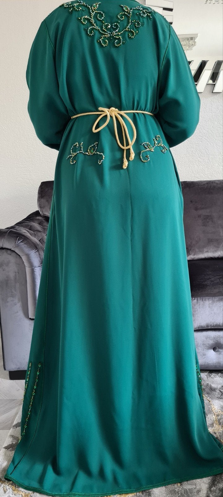 Prachtige Groene Caftan met Gouden Borduurwerk(Nieuw), Kleding | Dames, Maat 38/40 (M), Ophalen of Verzenden, Onbekend, Zo goed als nieuw