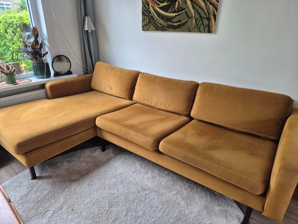 Hoekbank oker geel, Ophalen, 250 tot 300 cm, Gebruikt, Hoekbank