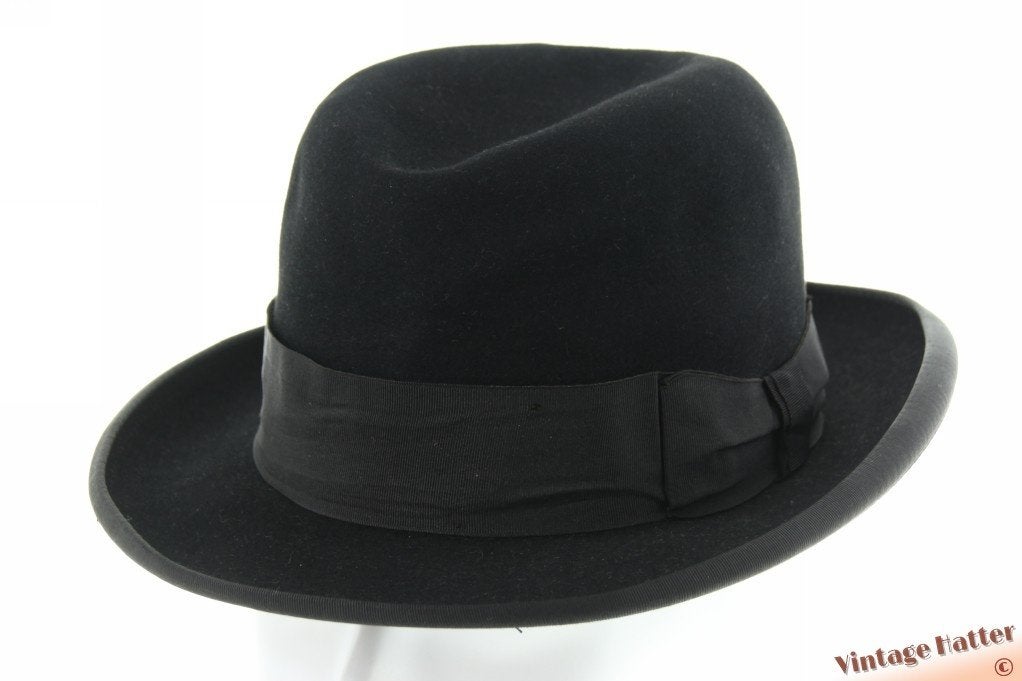 Vintage Gleufhoed Homburg hoed Mayser zwart vilt 57, Ophalen of Verzenden, 57 cm (M, 7⅛ inch) of minder, Gedragen, Hoed