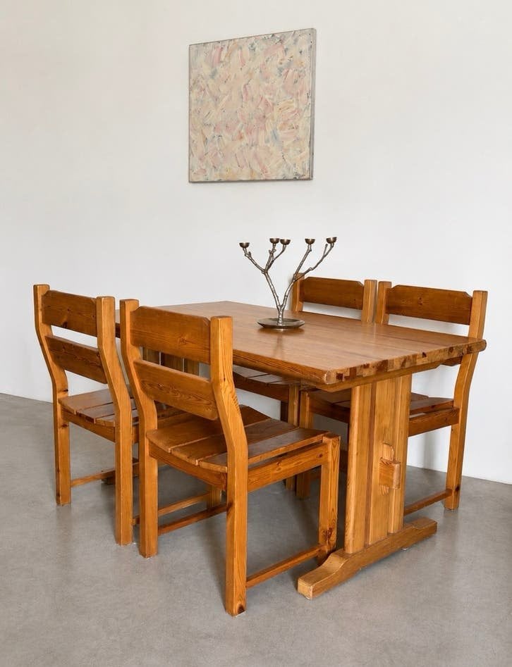 Vintage tafel en stoelen, Ophalen, Gebruikt, Rechthoekig, 50 tot 100 cm