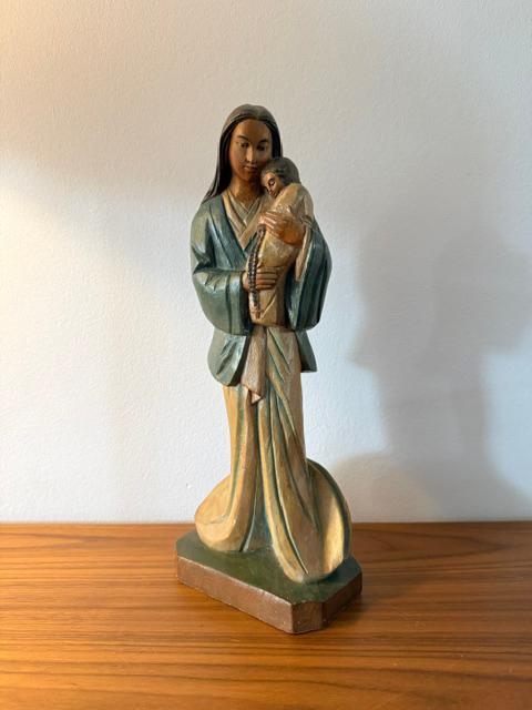 Maria met Jezus, Madonna, Religie, houtsnijwerk, vintage ‘70, Antiek en Kunst, Ophalen of Verzenden