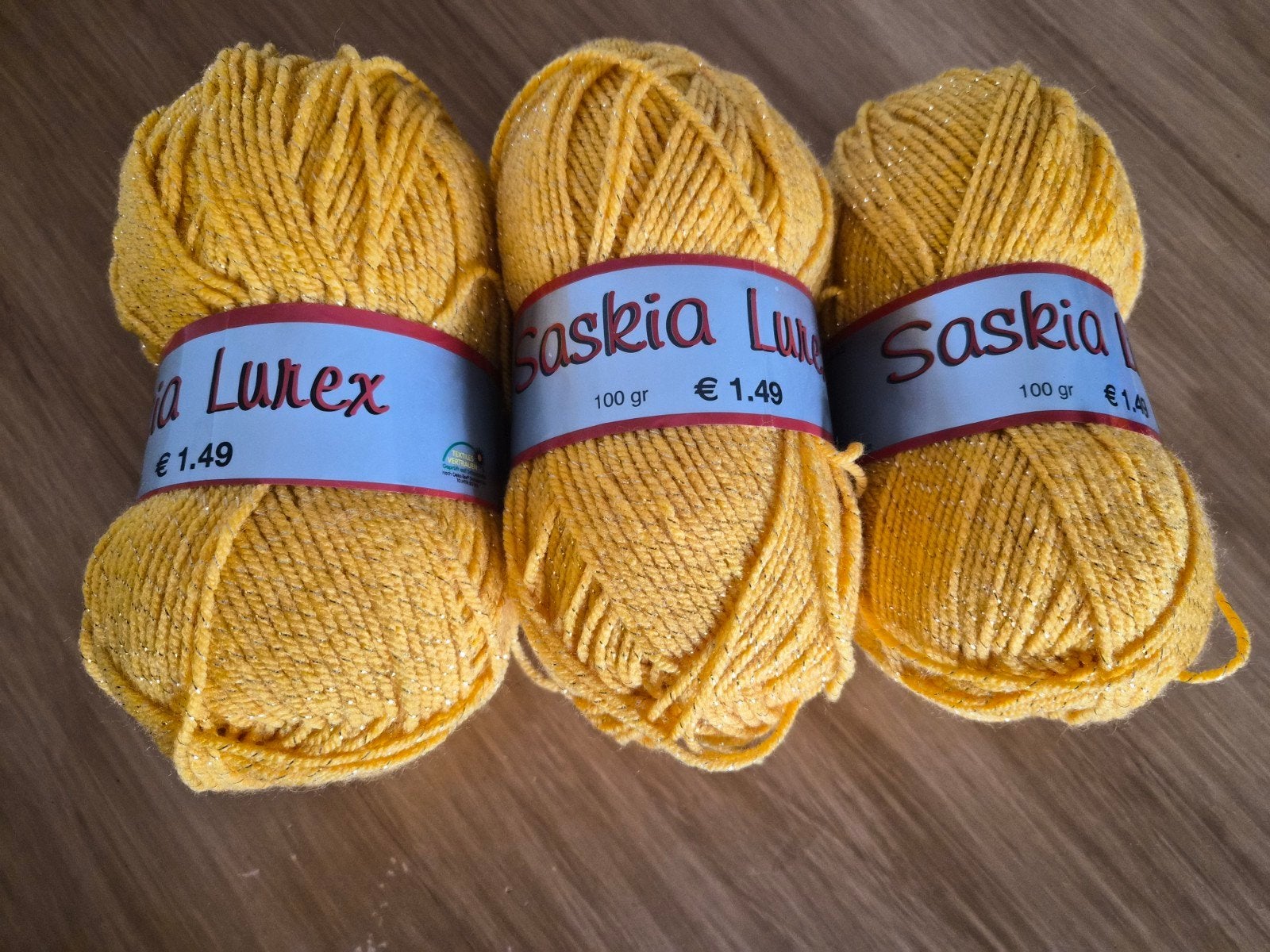 Saskia Lurex Wol - Geel (3 bollen), Hobby en Vrije tijd, Breien en Haken, Ophalen of Verzenden, Nieuw, Breien of Haken, Wol of Garen
