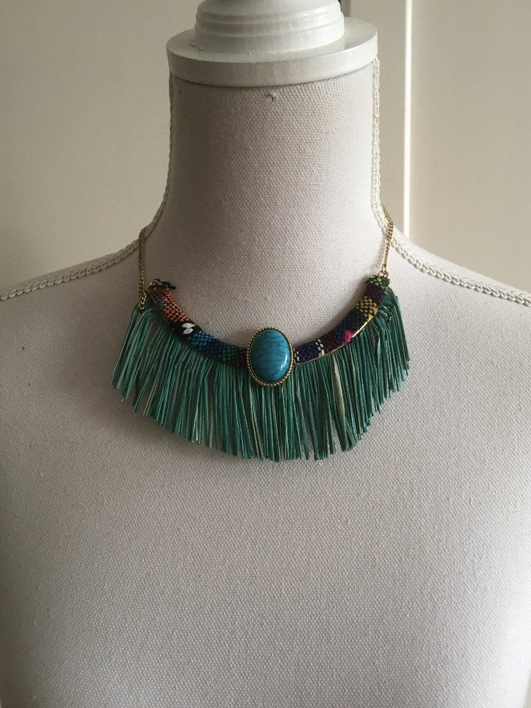 Express turquoise ibiza style strootjes ketting, Overige materialen, Verstelbaar, Nieuw, Ophalen of Verzenden