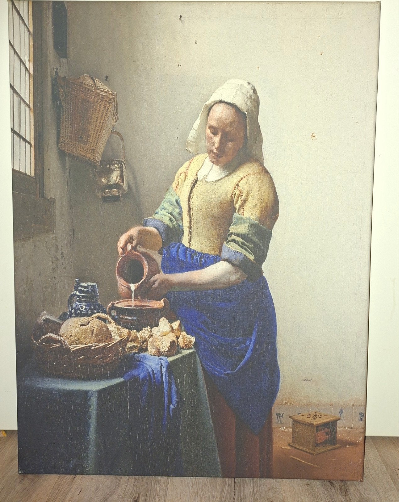 Canvas Het Melkmeisje - Johannes Vermeer (60x80 cm), Ophalen, Doek, Portret of Personen, Klassiek