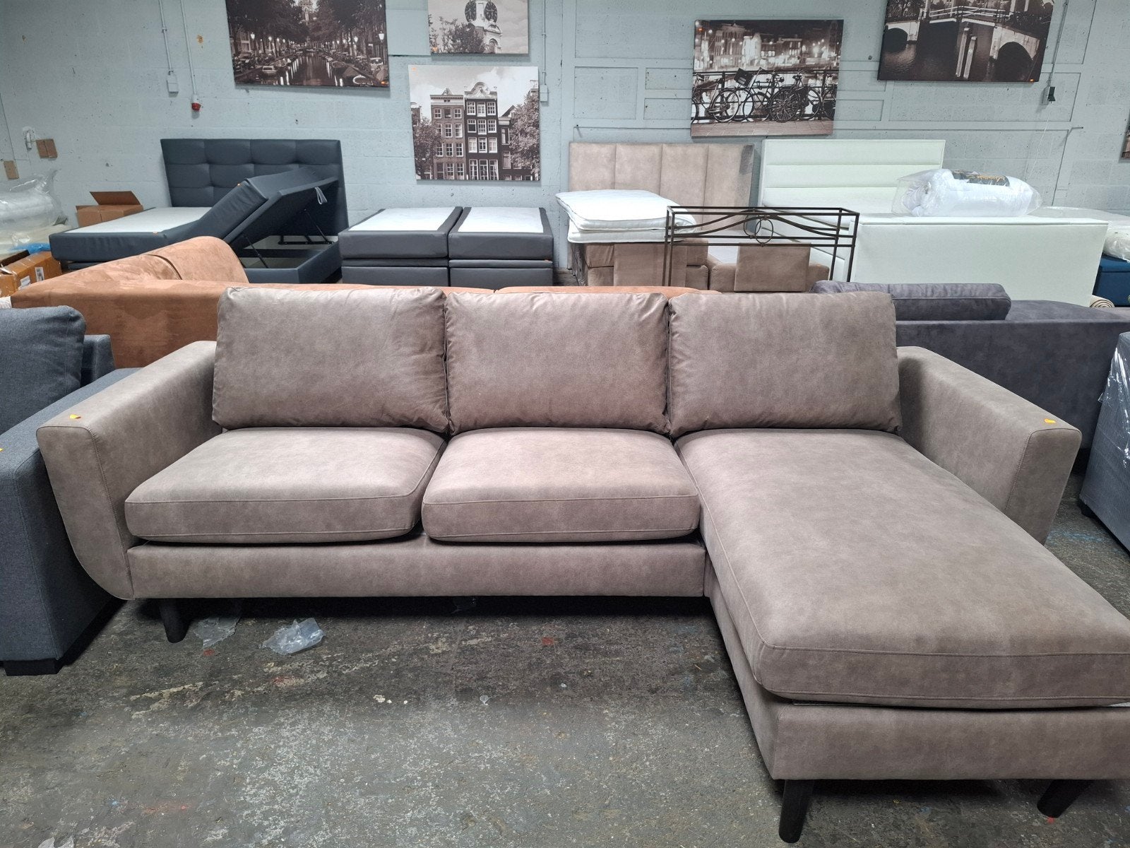 Bruin hoekbank B252 X L146, Huis en Inrichting, Roxxz design, Nieuw, Leer, Ophalen of Verzenden