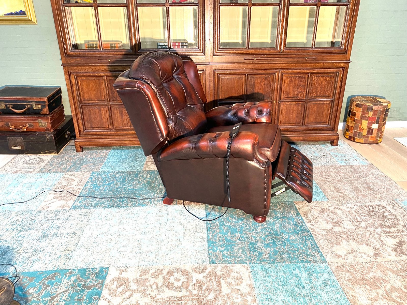 Springvale Chesterfield relaxfauteuil roodbruin, Huis en Inrichting, Fauteuils, Ophalen, Zo goed als nieuw, 75 tot 100 cm