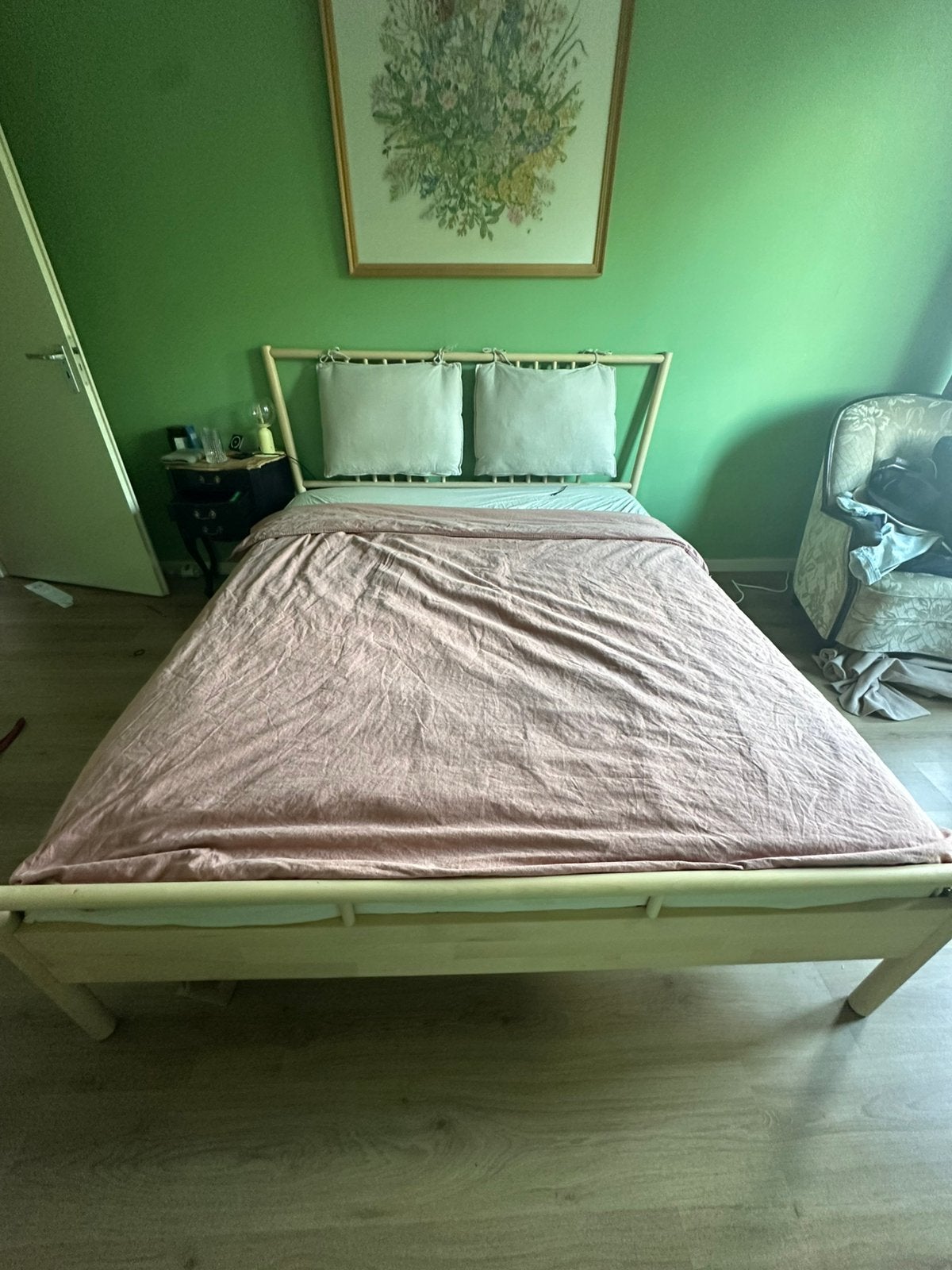 Ikea bed Björksnäs, Ophalen, Beige, Tweepersoons, Zo goed als nieuw