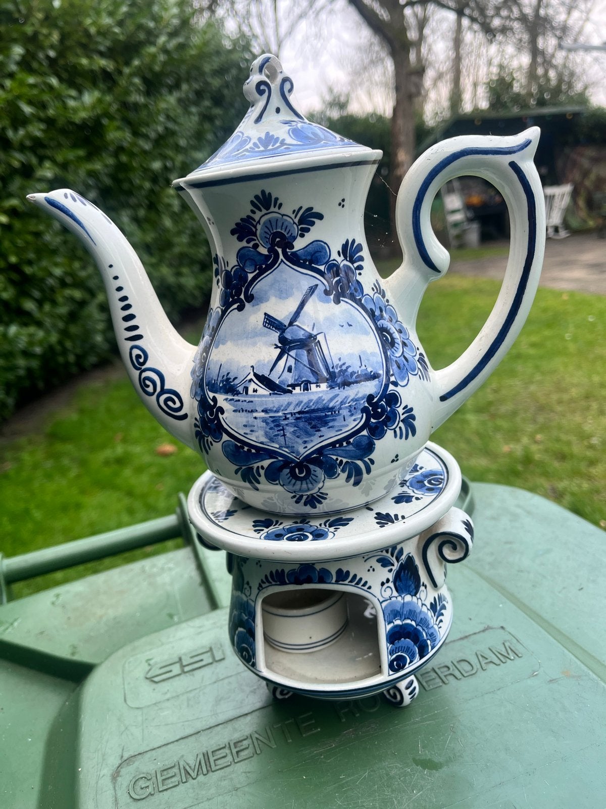 Delfts Blauw koffie/theepot met rechaud - Handpainted Hollan, Antiek en Kunst, Ophalen